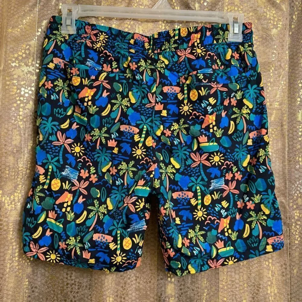 Barney Cools Mens Medium Black Colorful Swim Trunks Shorts NWT